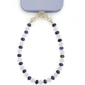 Natural stone beaded phone charm strap with gold hardware and purple case accessory - Blue & White