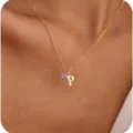 Collana con lettera P in oro e ciondolo con pietra natale a cuore viola catenina - Lettera A / Febbraio