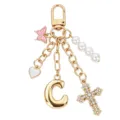 Portachiavi con lettera C dorato elegante pendente croce strass cuore perla borsa - Lettera C