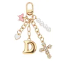 Portachiavi con lettera D dorata, perle, croce e cuore, ciondolo elegante per borsa da donna. - Lettera D
