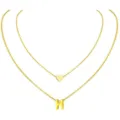 Elegante collar de doble capa en oro con dije de corazón y letra H para mujeres. - Letra H