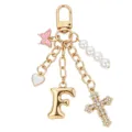 Portachiavi con lettera F dorata, ciondolo croce strass perla cuore farfalla borsa donna - Lettera F