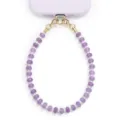 Purple natural stone beaded phone charm strap with gold hardware keychain accessory. - Purple