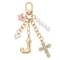 Portachiavi con lettera J dorata strass croce perla farfalla ciondolo borsa donna - Lettera J