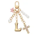 Elegante portachiavi con lettera L e croce perla farfalla pendente per borsa donna. - Taglia L / 0.0