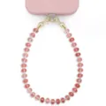 Pink natural stone beaded phone charm strap with gold hardware cute mobile accessory gift - Pink Round Bead Style