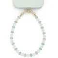 Natural stone beaded phone charm strap with gold hardware cute phone lanyard accessory for women - Green and White Style