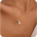 Collana Con Lettera In Oro E Pietra Natale Cuore Blu Catena Clavicola Moda Gioiello - Lettera A / Dicembre