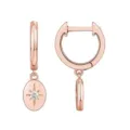 Boucles d'oreilles créoles en or rose avec zircone brillante et pendentif étoile, beau bijou. - Style 5 / Or rose