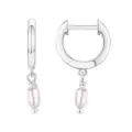 Boucles d'oreilles créoles argentées minimalistes élégantes avec charmantes perles suspendues chic. - Style 14 / Acier