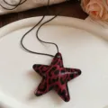 Vintage red leopard star pendant necklace winter autumn sweater chain fashion jewelry - #13 Necklace - Red - Star