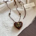 Retro brown fabric heart necklace niche vintage style sweater chain women fashion jewelry - 39# Necklace - Coffee - Heart