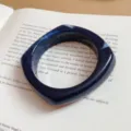 Dark blue acrylic geometric square bangle bracelet, chic resin jewelry detail view. - Blue