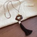 Retro Wooden Flower Long Necklace Brown Tassel Sweater Chain Fashion Jewelry Variant - 16# Necklace-Brown