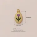 Vintage oval tulip pendant in stainless steel, dimensions 20x14mm for DIY jewelry - Yellow with Pink Flower Pendant