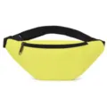 Detail of a bright yellow waterproof Oxford fanny pack with black adjustable strap. - Yellow