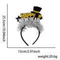 Serre-tête Bonne Année avec chapeau haut-de-forme noir et guirlande argentée de fête - Style Lettre Étoile Haut-de-forme