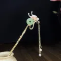 Vintage Chinese butterfly hair stick with golden tassel and green jade-style donut ornament - Safe Buckle Butterfly Tassel Style (5165)