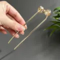 Elegant gold U-shaped hair fork with champagne crystal bow for New Chinese style - U-Shaped Hairpin Crystal Bow Style (2849)