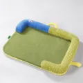 Comfortable washable plush pet mat bed with cute cartoon eyes in blue green yellow - M / Blue Green Yellow