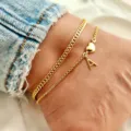Double layer gold anklet with heart and letter A pendant, stylish summer beach jewelry for women - Letter A / Gold