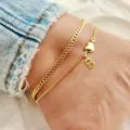 Double layer gold anklet with heart and letter B charm, perfect for summer beach and daily wear. - Letter B / Gold