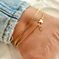Gold double layer anklet with heart and letter C charm for women beach summer jewelry. - Letter C / Gold