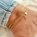 Gold Double Layer Anklet Heart Letter F Foot Chain Fashion Summer Beach Jewelry Women - Letter F / Gold