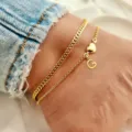 Gold double layer anklet with heart and letter G charm, perfect summer beach jewelry variant - Letter G / Gold