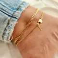 Double layer gold anklet with heart and letter I charm for women, chic beach vacation foot jewelry. - Letter I / Gold
