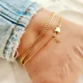 Gold plated double layer anklet with heart and letter K charm, perfect for summer beach style. - Letter K / Gold