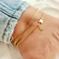 Gold Double Layer Anklet with Heart and Initial Letter L Charm for Women Summer Beach Wear - Letter L / Gold
