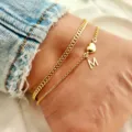 Double layer gold anklet with heart and letter M pendant, stylish summer beach jewelry for women. - Letter M / Gold