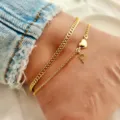 Gold double layer anklet with heart and letter P charm, stylish summer beach jewelry for women. - Letter P / Gold