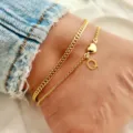 Gold double layer anklet with heart charm and letter Q pendant for women summer beach. - Letter Q / Gold
