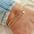 Double layer gold anklet for women, cute heart and letter U pendant, ideal summer beach jewelry. - Letter U / Gold