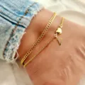 Gold double layer anklet with letter V and heart charm for summer beach casual jewelry - Letter V / Gold