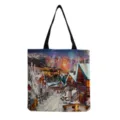 Borsa shopper in tela di grande capacita con stampa paesaggio invernale di neve. - Stile 2 (hm5810)