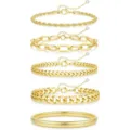 Gold stainless steel Cuban chain bracelet set, minimalist stacking jewelry for women beach. - Style 1 / Gold