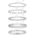 Stainless steel silver chain bracelets set, multi-style Cuban and rope design stackable jewelry for women. - Style 1 / Steel