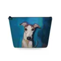 Dettaglio della borsa per cosmetici con stampa di cane artistica e pratica cerniera. - Stile Cane Illustrazione su Sfondo Blu (sn4501)