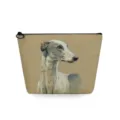 Vista dettaglio della pochette trucco in tela con stampa levriero, borsa cosmetica con zip. - Stile Illustrazione Acquerello Levriero (sn4503)