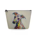 Vista dettagliata della stilosa borsa cosmetica in tela con la vivace stampa artistica di cani. - Stile Cane in Stile Graffiti (sn4505)