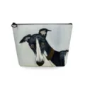 Borsa cosmetica con stampa di cane in lino con cerniera per il trucco quotidiano. - Stile Illustrazione d'Arte Cane Bianco e Nero (sn4507)