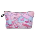 Cute cartoon medical print cosmetic bag, pink travel makeup pouch and toiletry organizer. - Pink HAPPY PILLS Print (hz1542)