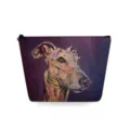 Dettaglio della trousse con stampa artistica di cane in stile pittura e zip nera. - Stile Stampa Dipinta Cane Trapezoidale (sn4511)