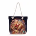 Weihnachts-Kristallkugel-Druck Canvas-Tragetasche Detail, Winter-Urlaub Schultertasche mit Seilgriffen. - Weihnachtsmann und Rentier Kristallkugel (msk0690)