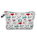 Detail view of the cute medical icon print makeup bag with zipper and handle, white fabric. - White Medical Icon Print (hz1513)
