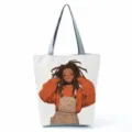Canvas tote bag with anime girl print, casual single shoulder bag, large capacity daily use. - White Anime Illustration Style (hlk0510)