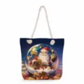 Weihnachten Weihnachtsmann Druck Tragetasche, Winter Urlaub Geschenk Tasche, Canvas Schultertasche. - Weihnachtsmann und Geschenke Kristallkugel (msk0694)